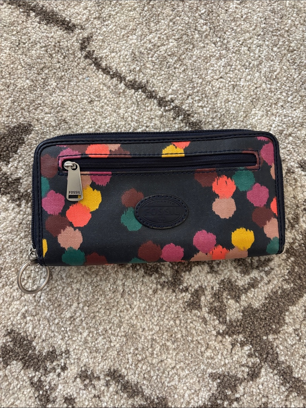 Fossil Black Wallet with Multicolor Floral Dots
